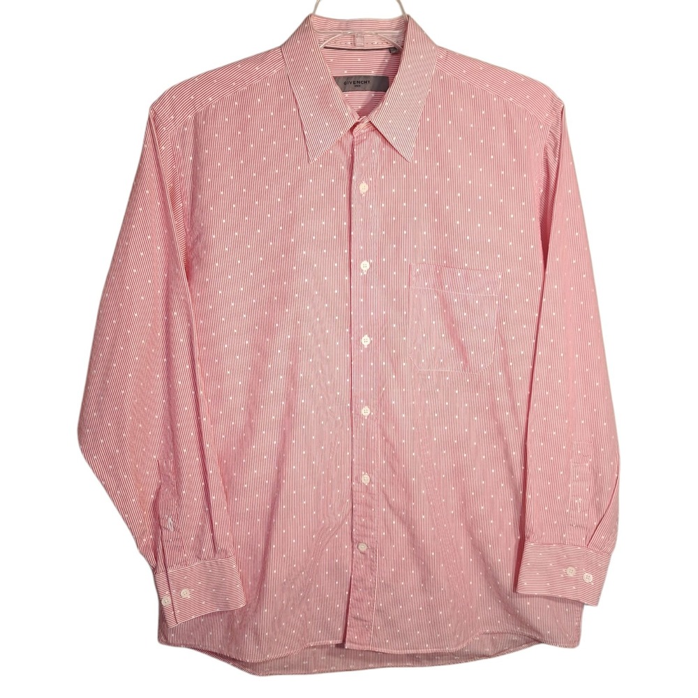 Givenchy Men Collared Button-Up Shirt 16 1/2 2/3 Pink/White Stripes Long Sleeves